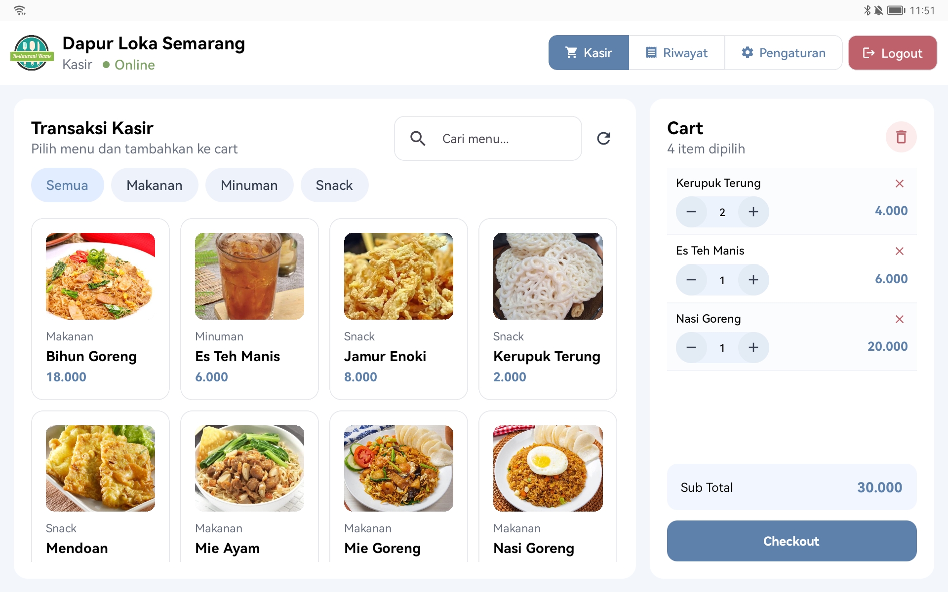 Kasiro Resto — halaman kasir