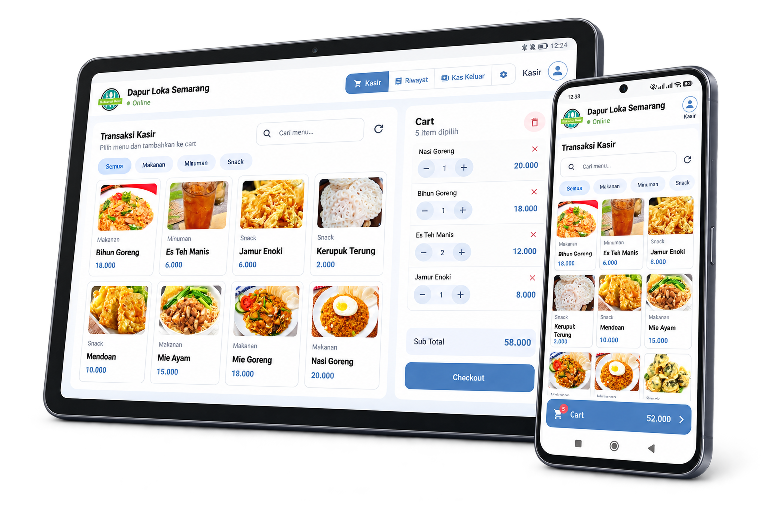 Kasiro Resto tablet dan smartphone